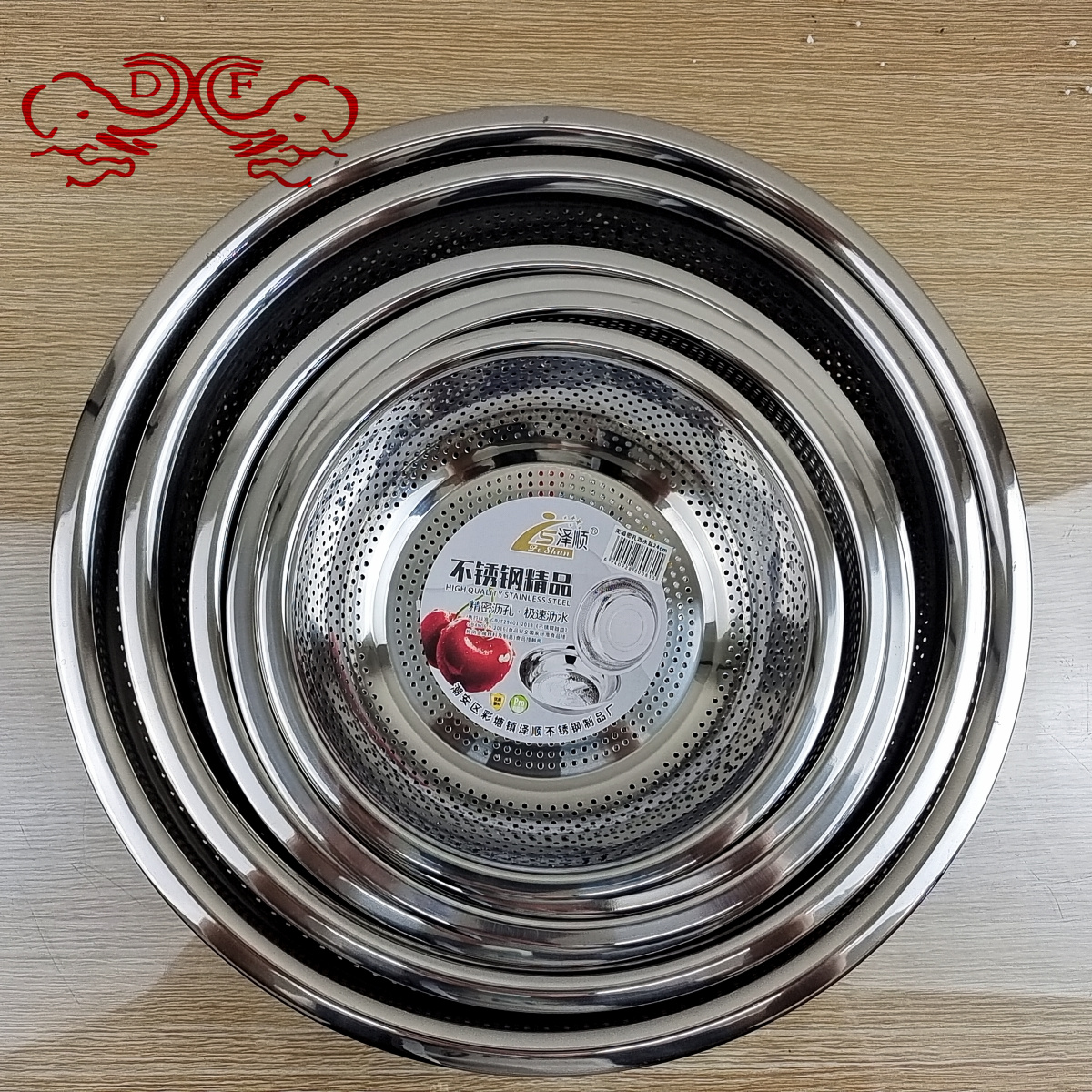 DF99100 stainless steel tank basin, draining basin, thickened household kitchen vegetable washing and draining basket, leaky basin, soup basin, stainless steel DF TRADINGHOUSE Specification image