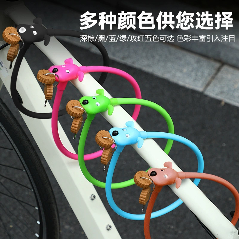 BG-6212 Bicycle Lock, Cookie Puppy, Silicone lock, Mountain Road Bike, circular steel cable lock, Portable color key, anti-theft lock Specification image