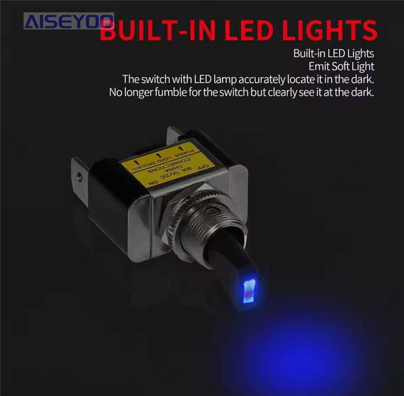 12V30A light-emitting lighting toggle switch, automotive and Marine lighting toggle switch ASW-07D-2 LED lamp, 12V30A 12MM rocker arm switch details Picture