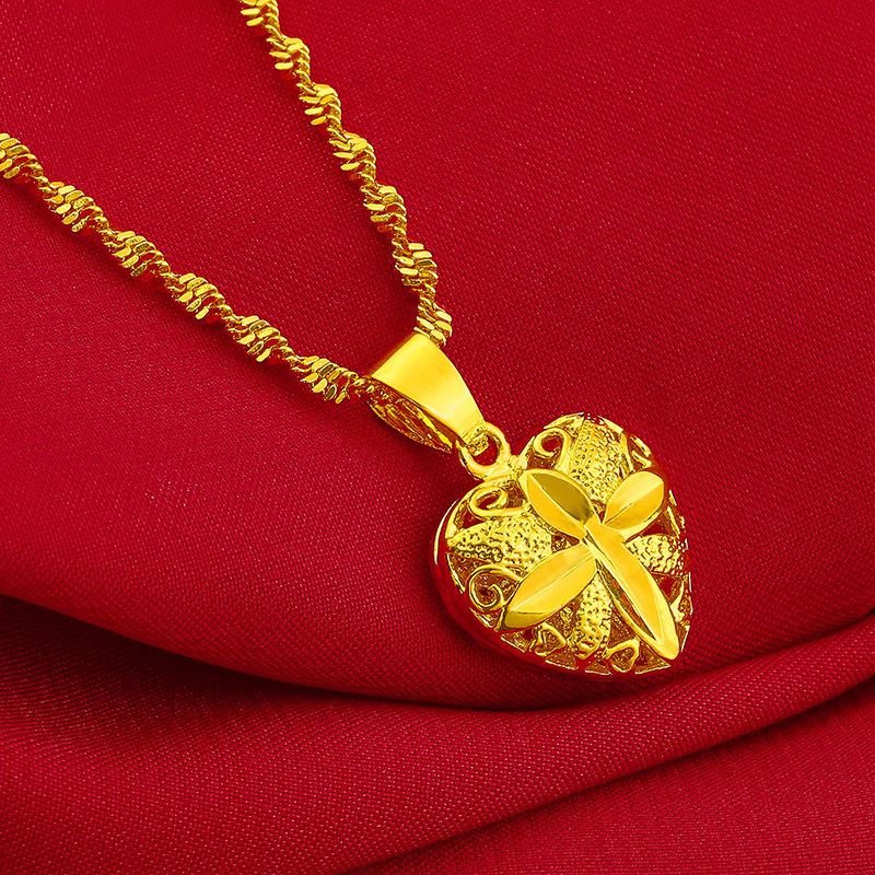 Vietnamese sand gold gold-plated Chinese trend women's rope knot pendant, four-leaf clover Chinese knot necklace, Pinduoduo supply wholesale necklace, women's splicing style, sand gold necklace jewelry, women's short style, elegant details Picture