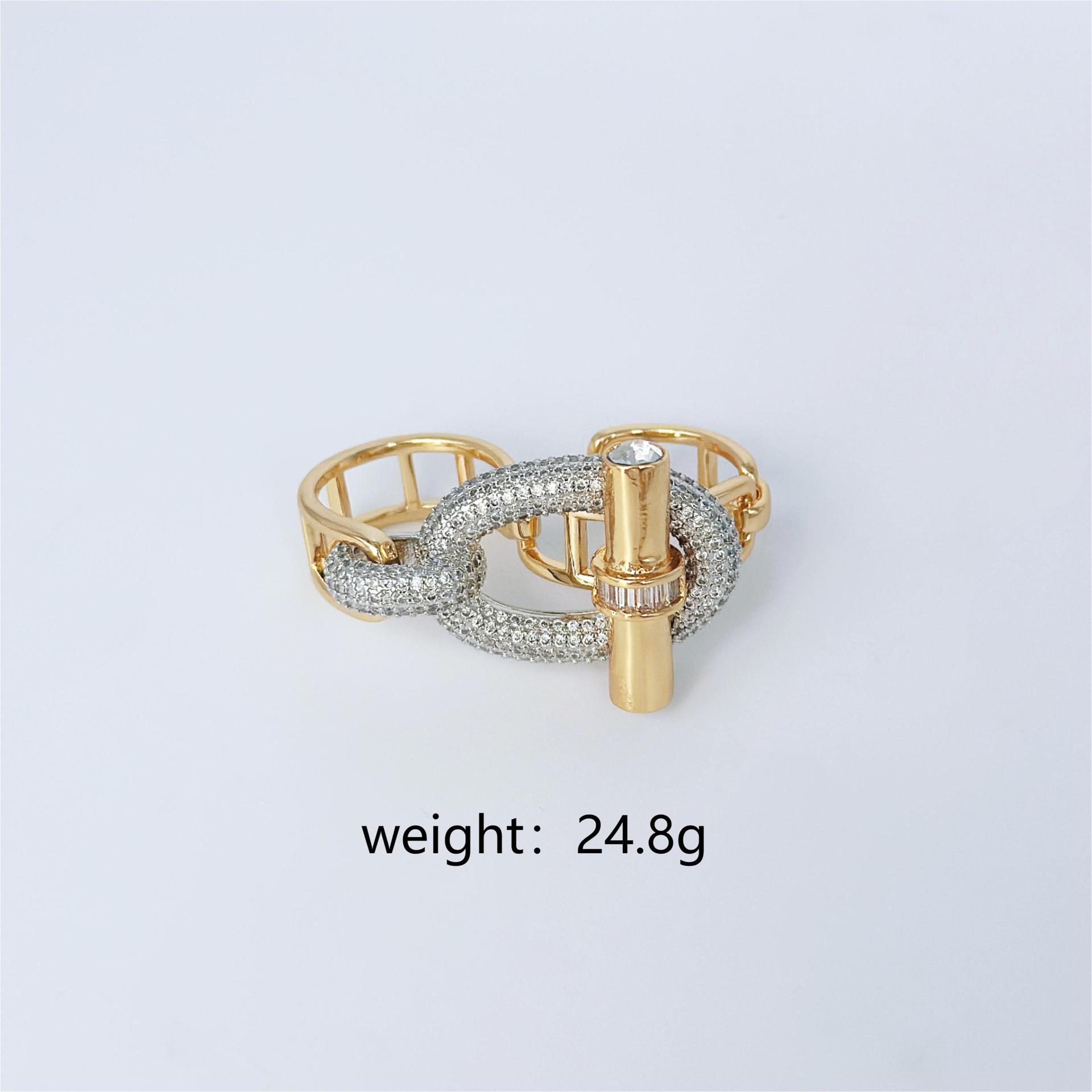Cross-border new horizontal bar ot series ring and bracelet set, pig nose light luxury copper inlaid zircon bracelet ring for women pic 3