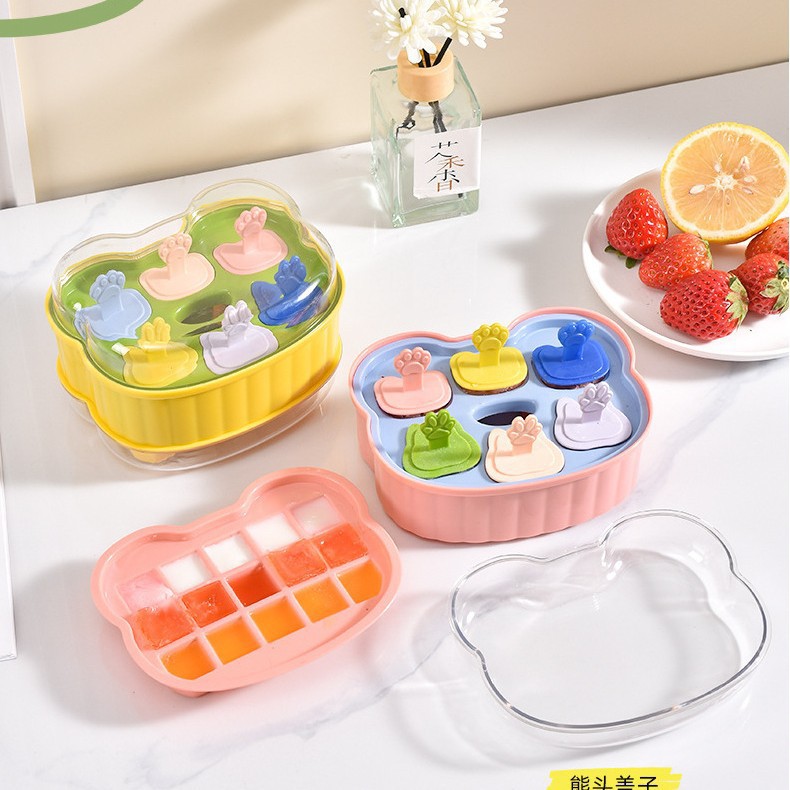 G28-2947 Children's cartoon handle ice cream Ice box 2-in-1 ice mold Odor-free single-layer mold with lid ice box undefined