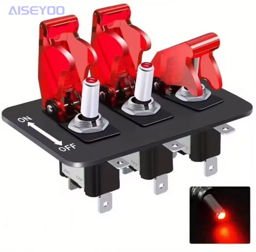 ASW-07D 3-position toggle switch 12V panel with joystick switch LED light and flip cover heavy-duty on/off toggle switch three-in-one aluminum oxide plate pic 9