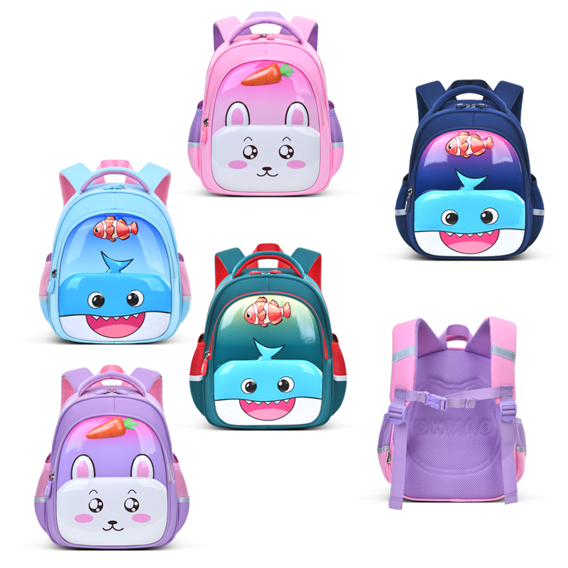 大尾猫鲨鱼兔子胡萝卜系列男童女童双肩包，大容量防水防勾丝轻便耐磨书包，幼儿园可爱童趣双肩包