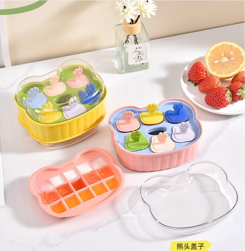 G28-2947 Children's cartoon handle ice cream Ice box 2-in-1 ice mold Odor-free single-layer mold with lid ice box undefined