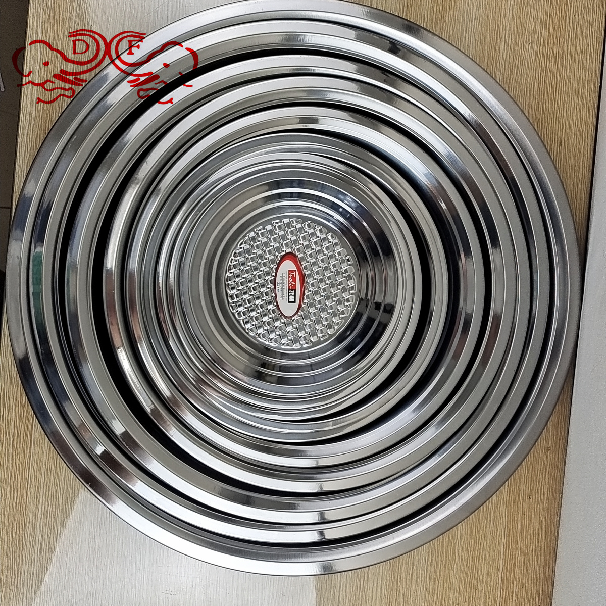 DF99154 European-style stainless steel tray, fruit plate, woven flower plate, vegetable plate, salad plate, deepened round plate DF TRADINGHOUSE Specification image