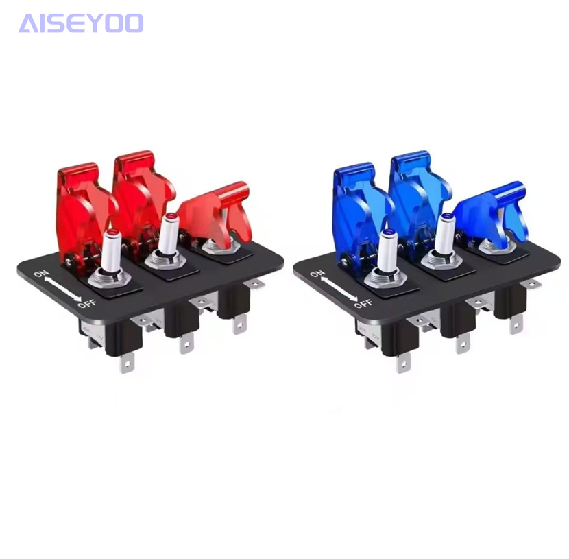ASW-07D 3-position toggle switch 12V panel with joystick switch LED light and flip cover heavy-duty on/off toggle switch three-in-one aluminum oxide plate Item Picture