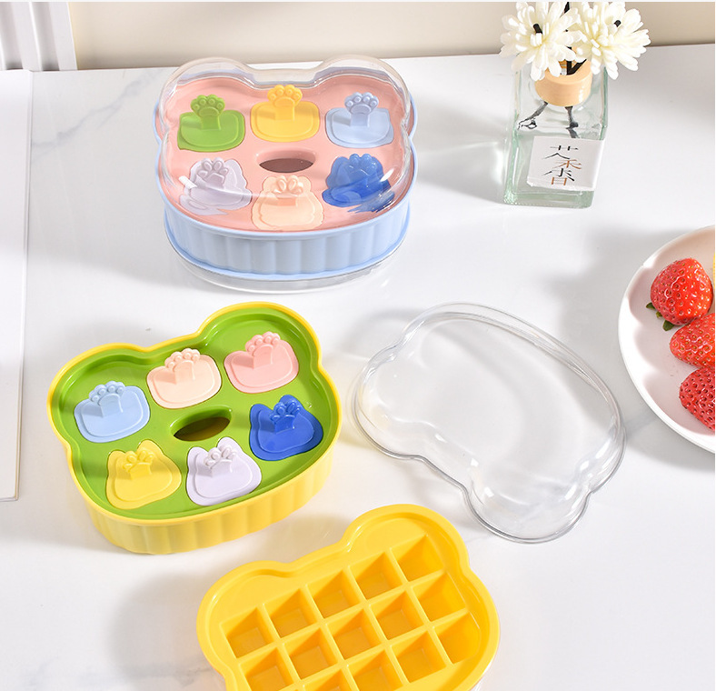 G28-2947 Children's cartoon handle ice cream Ice box 2-in-1 ice mold Odor-free single-layer mold with lid ice box Item Picture