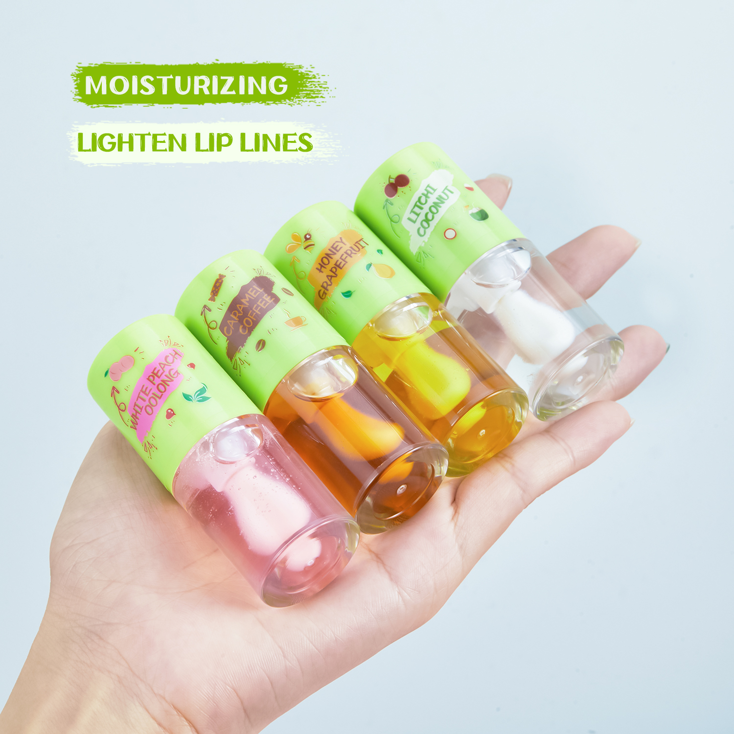 Eyearn White Peach Oolong/Honey Pomelo/Caramel Coffee/Lychee Coconut/Lip Oil 5Ml Application Scenario