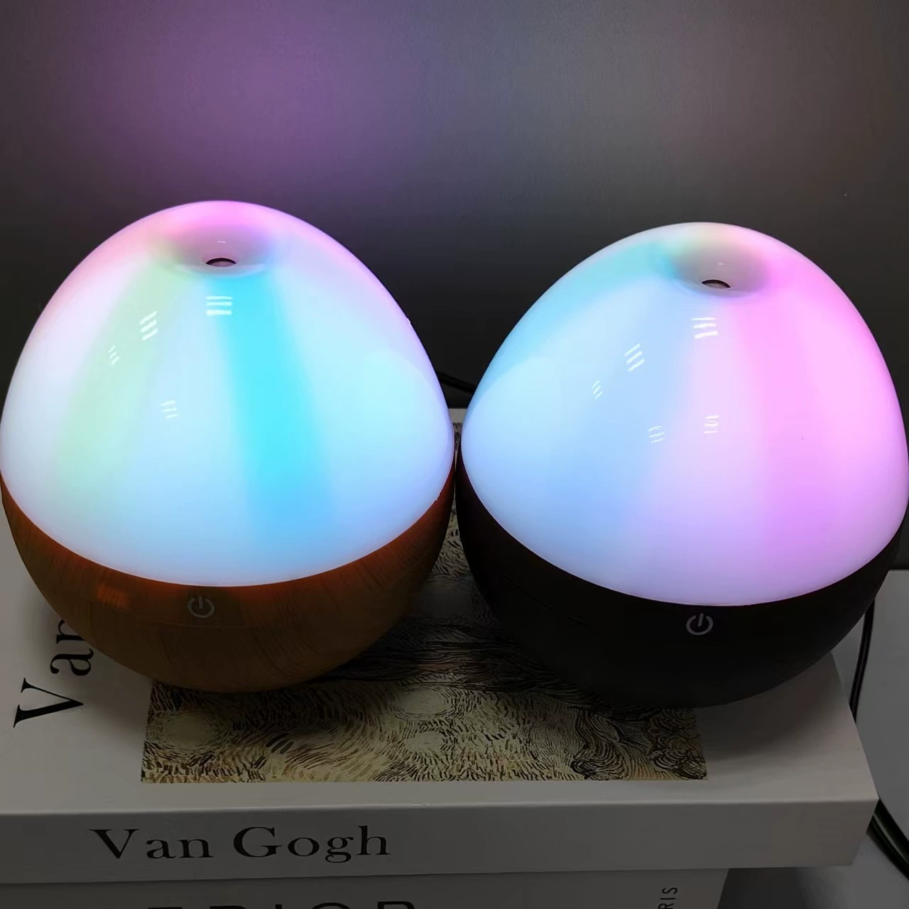 跨境创意新款超声波usb炫彩灯光家用卧室静音木纹加湿器香薰机