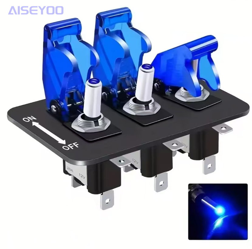 ASW-07D 3-position toggle switch 12V panel with joystick switch LED light and flip cover heavy-duty on/off toggle switch three-in-one aluminum oxide plate pic 8