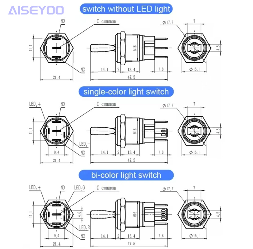 16mm metal toggle switch 2/3 position 10A high current with light, self-locking rocker arm with toggle switch pic 11