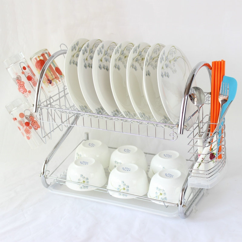 厨房双层碗碟架 s型沥水碗架多功能收纳置物架 金属碗碟架置碗架