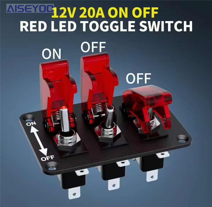 ASW-07D 3-position toggle switch 12V panel with joystick switch LED light and flip cover heavy-duty on/off toggle switch three-in-one aluminum oxide plate pic 6