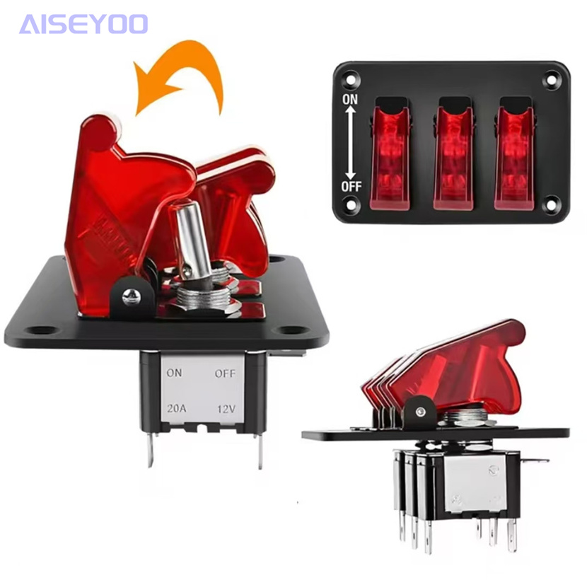 ASW-07D 3-position toggle switch 12V panel with joystick switch LED light and flip cover heavy-duty on/off toggle switch three-in-one aluminum oxide plate details Picture