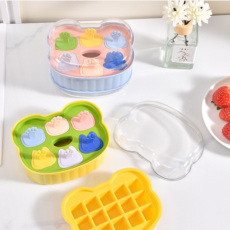 G28-2947 Children's cartoon handle ice cream Ice box 2-in-1 ice mold Odor-free single-layer mold with lid ice box details Picture
