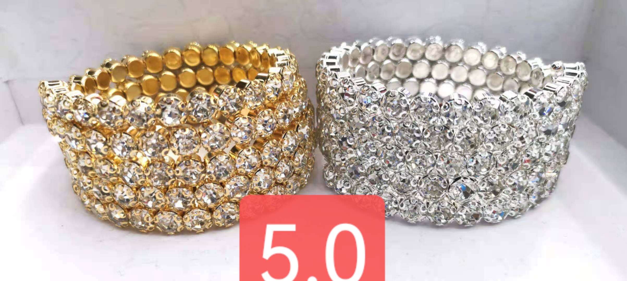Large diamond bracelet with multiple circles of flower claws, white diamond dazzling jewelry bracelet detail image 6