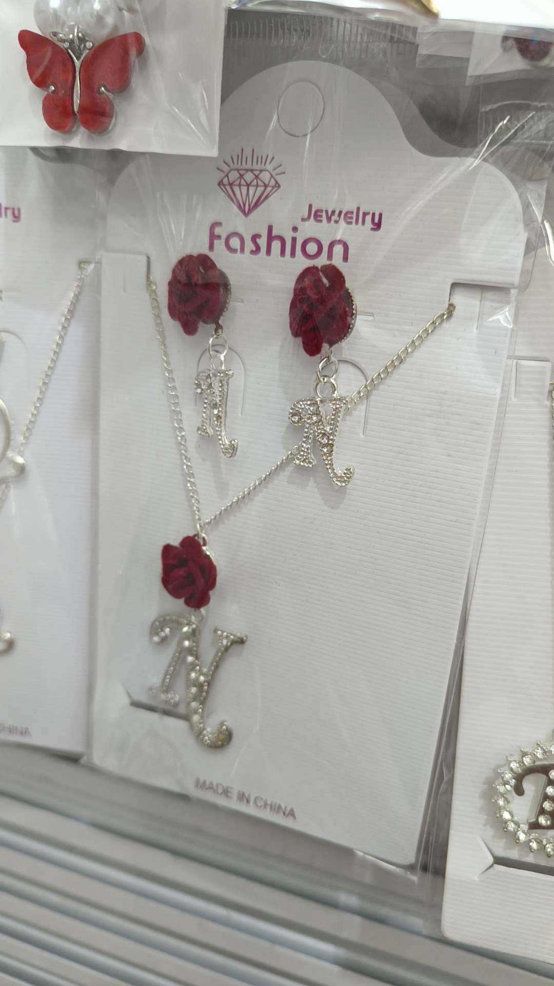 跨境新款简约清新项链耳环套装镶嵌钻石小众设计锁骨链百搭食指戒 饰品耳饰耳环玫瑰金耳钉耳饰耳环钛钢耳钉