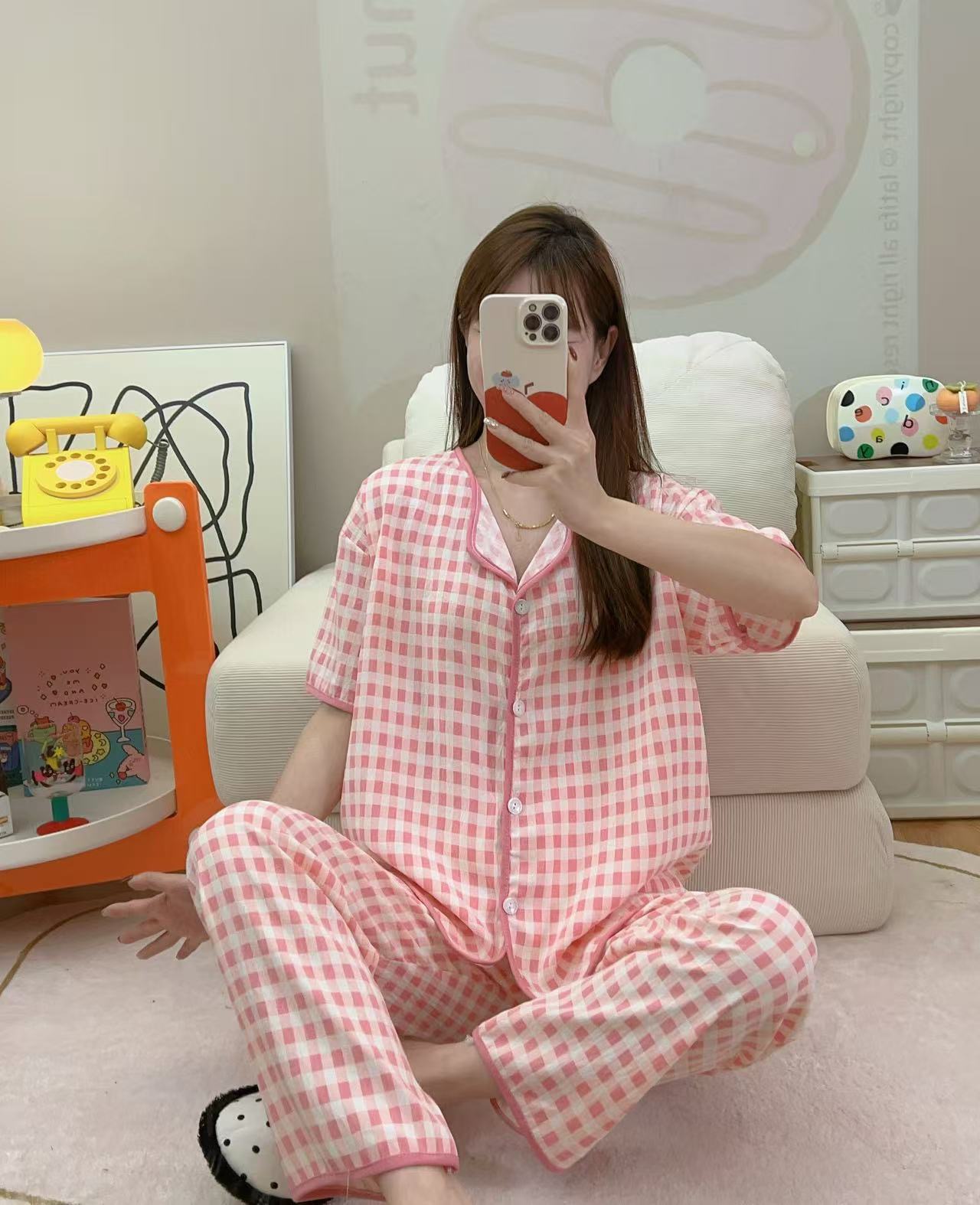 睡衣/睡衣女长袖可爱/家居服/衣服/睡衣绒白底实物图