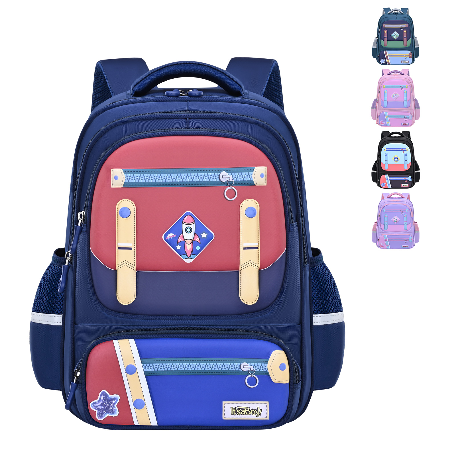 Large-tailed cat adjustable splicing color-blocking British backpack, primary school student classified storage schoolbag flexible zoning schoolbag, classroom back-protecting pressure-reducing schoolbag, breathable, waterproof, tear-resistant and wear-resistant backpack Item Picture