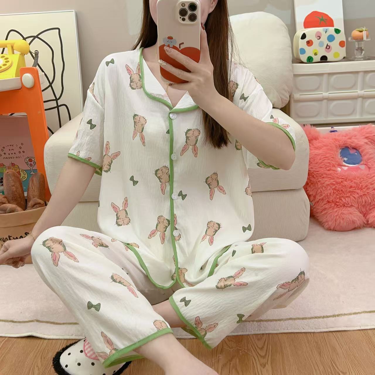 云朵棉夏季睡衣甜美可爱少女睡衣夏季透气舒适睡衣短袖长裤短长家居服热卖女装批发外贸跨境详情10