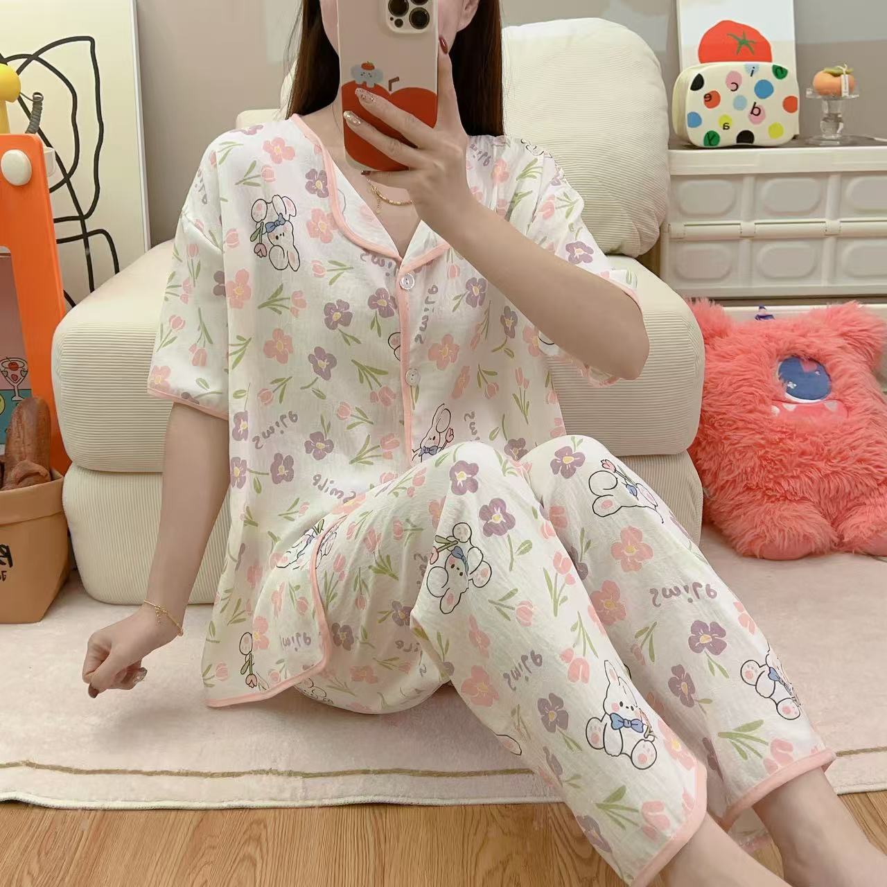 云朵棉夏季睡衣甜美可爱少女睡衣夏季透气舒适睡衣短袖长裤短长家居服热卖女装批发外贸跨境详情18