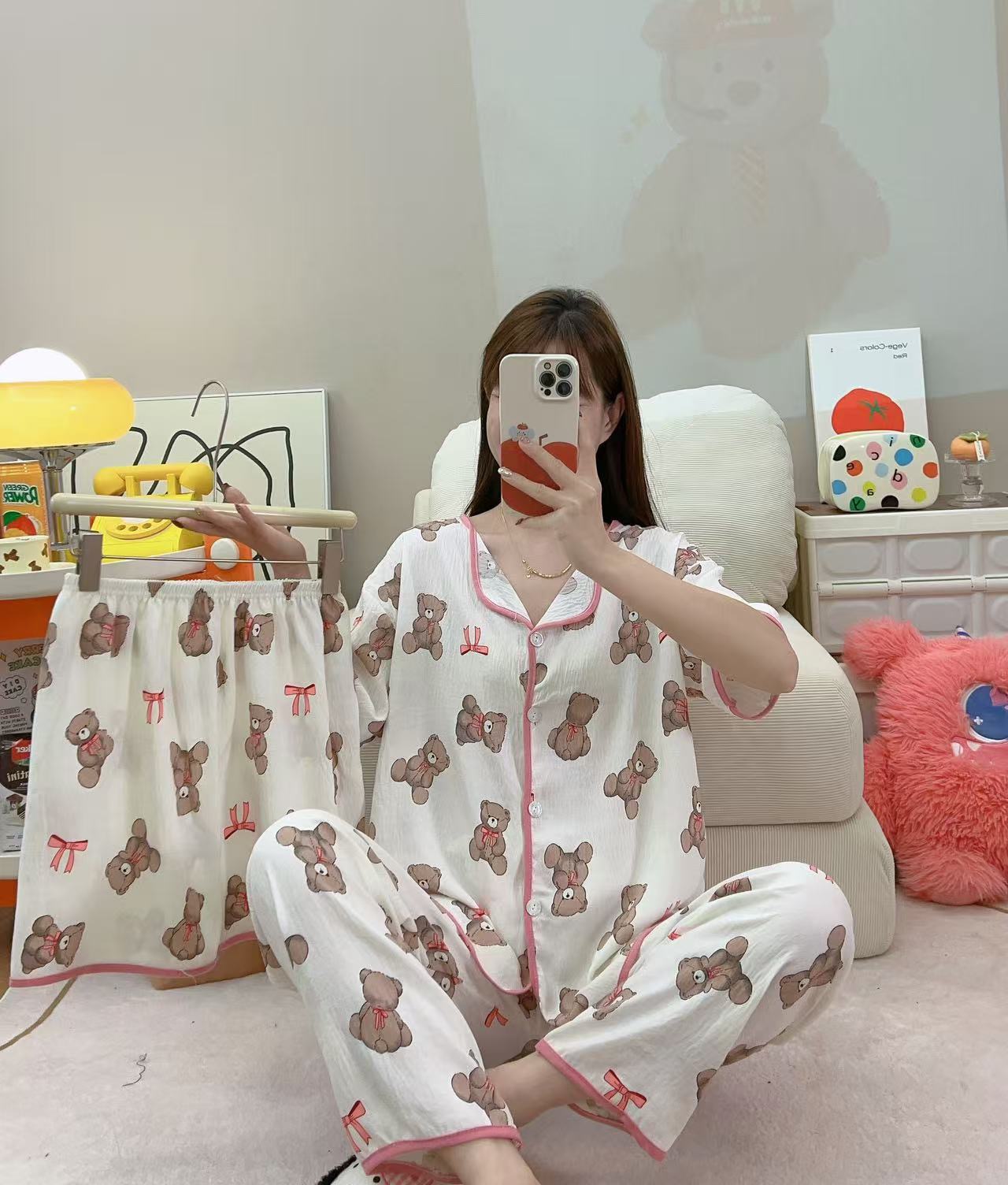 云朵棉夏季三件套睡衣甜美可爱少女睡衣夏季透气舒适睡衣短袖短裤长裤睡衣套装热卖女装批发外贸跨境