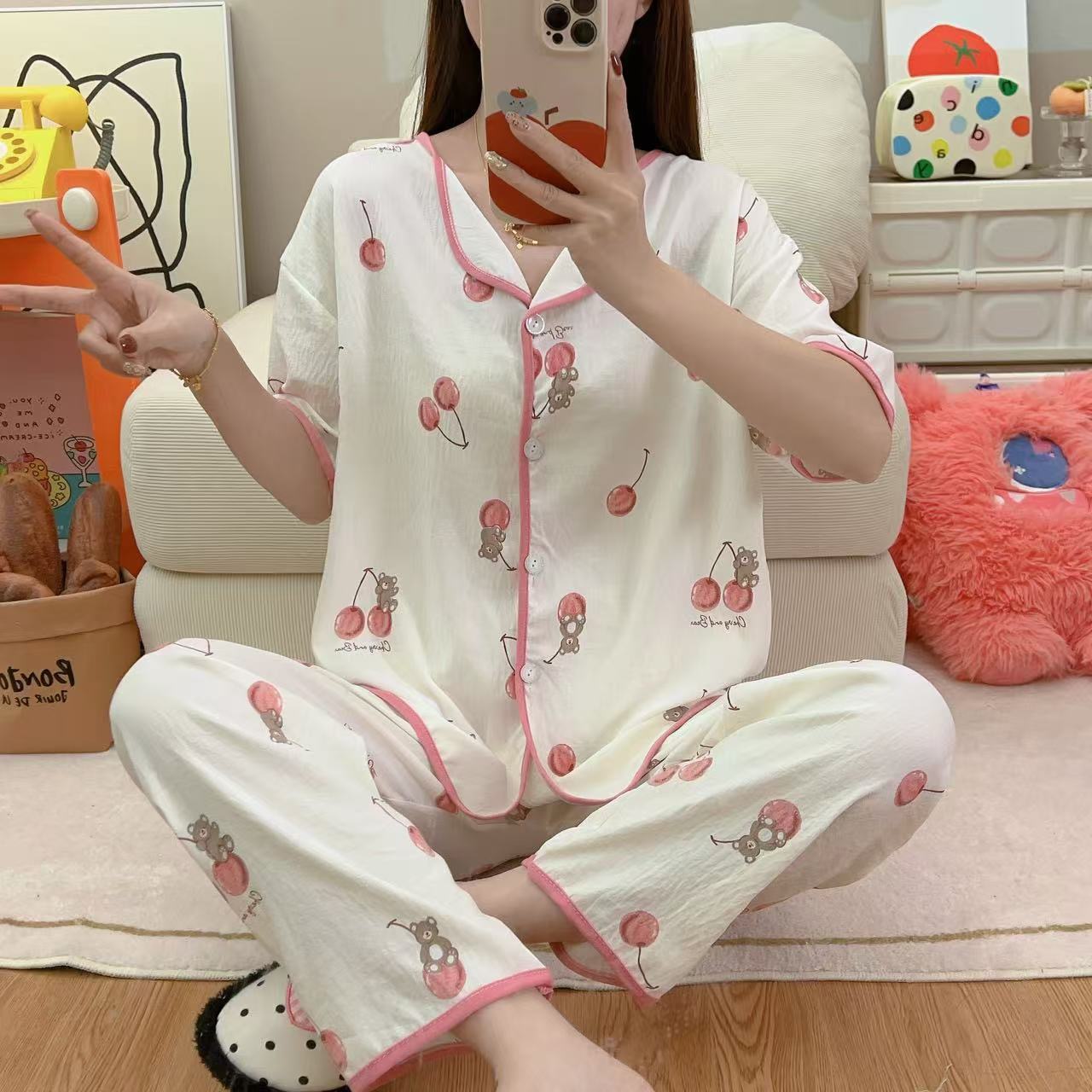 云朵棉夏季睡衣甜美可爱少女睡衣夏季透气舒适睡衣短袖长裤短长家居服热卖女装批发外贸跨境详情8