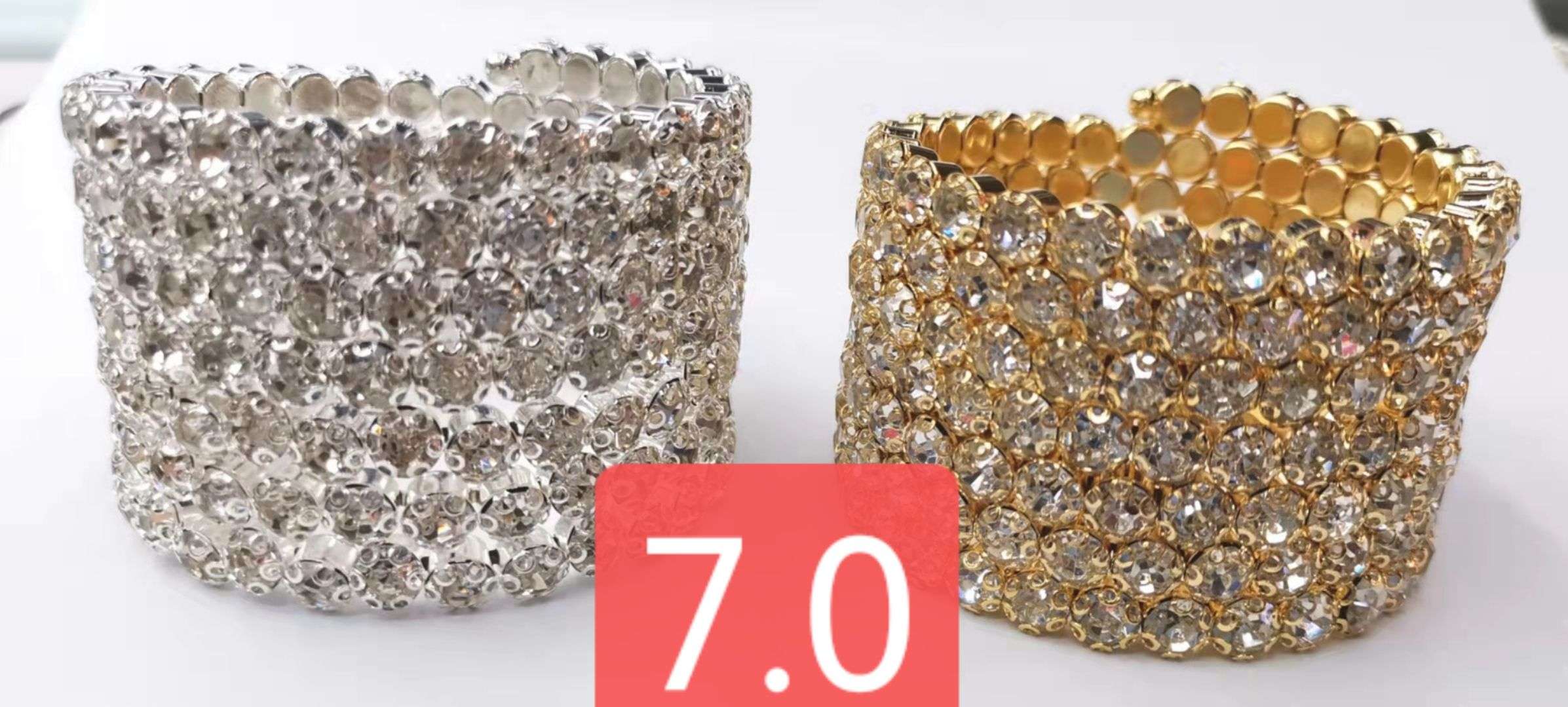 Large diamond bracelet with multiple circles of flower claws, white diamond dazzling jewelry bracelet detail image 4