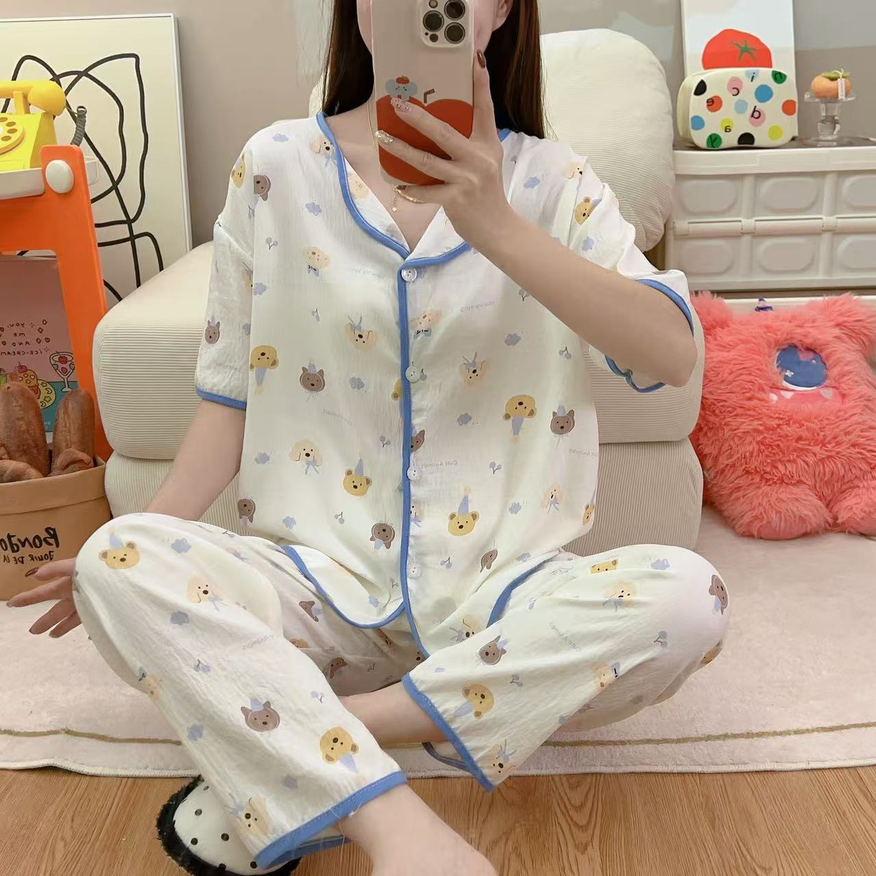 云朵棉夏季睡衣甜美可爱少女睡衣夏季透气舒适睡衣短袖长裤短长家居服热卖女装批发外贸跨境详情9