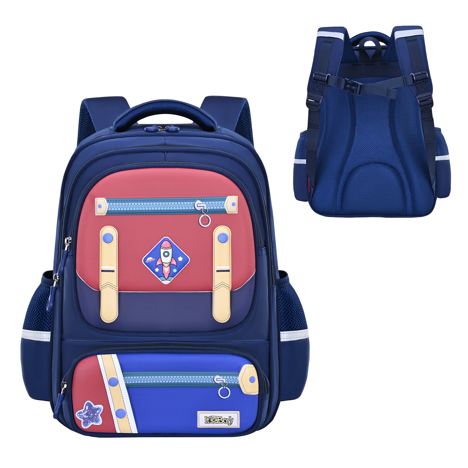 Large-tailed cat adjustable splicing color-blocking British backpack, primary school student classified storage schoolbag flexible zoning schoolbag, classroom back-protecting pressure-reducing schoolbag, breathable, waterproof, tear-resistant and wear-resistant backpack details Picture