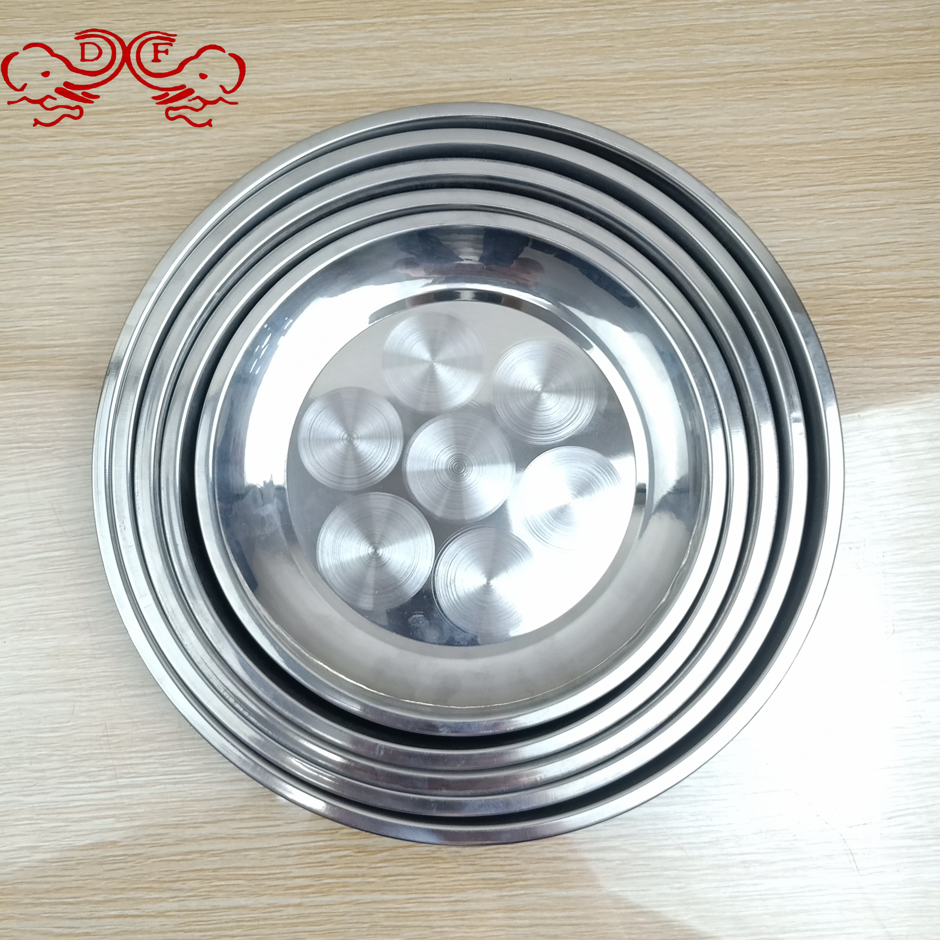 DF99193 stainless steel Thai-style inch plate, grape plate, flower-picking round fruit tray, hot pot and barbecue DF TRADINGHOUSE Item Picture