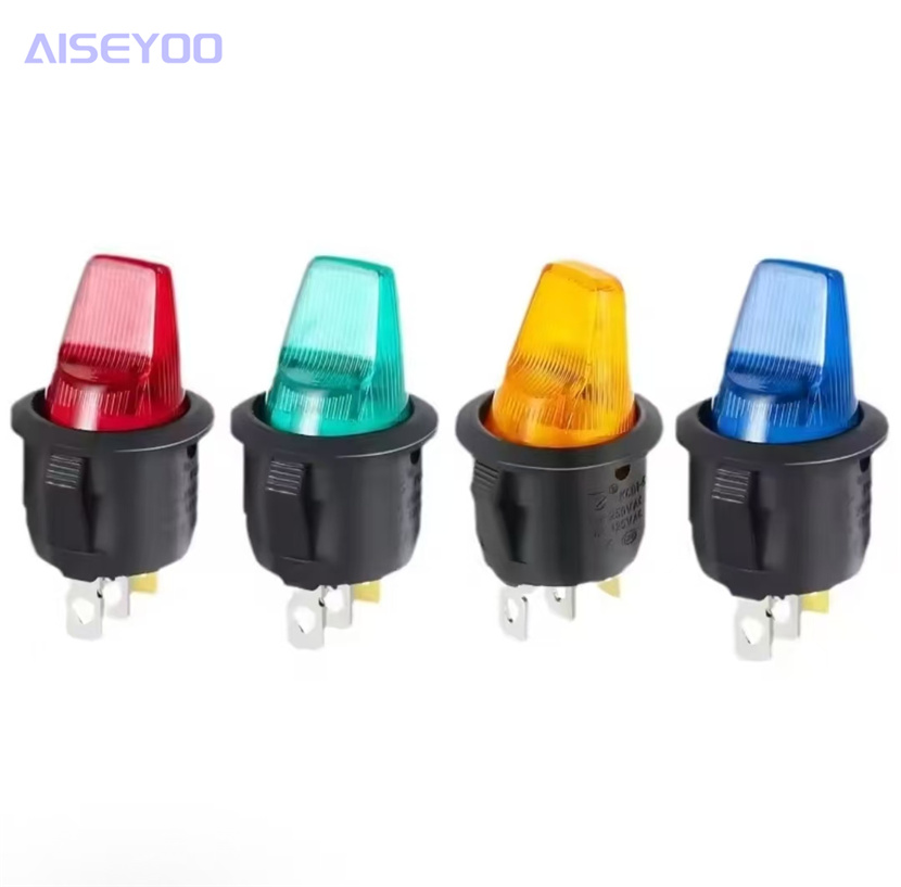 Circular push rod boat-shaped switch, three-legged, two-position, with light and hole, 20MM, toggle lift plate power switch handle, circular boat-shaped switch Item Picture