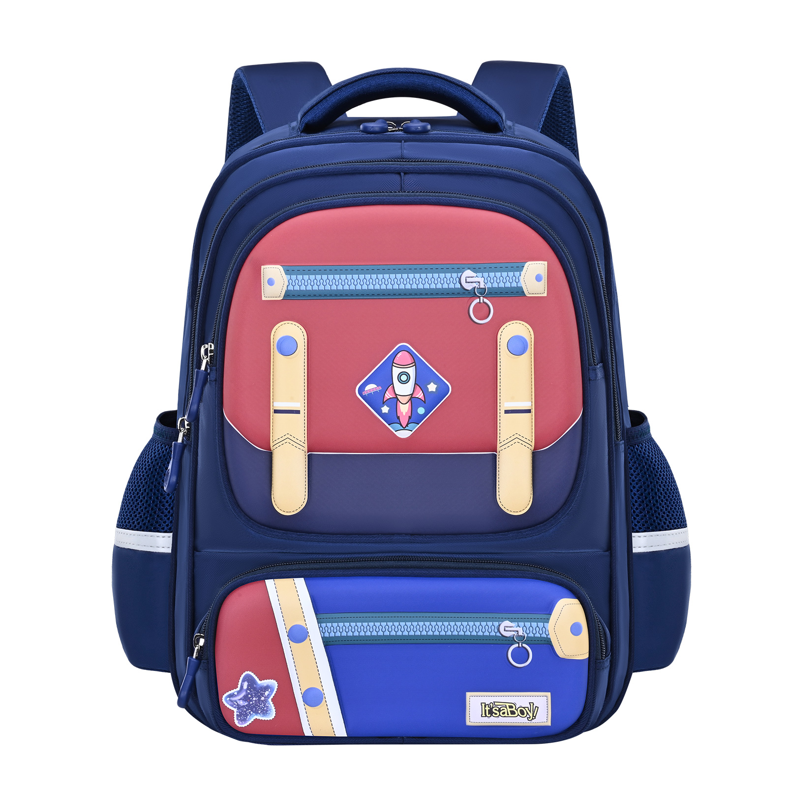 Large-tailed cat adjustable splicing color-blocking British backpack, primary school student classified storage schoolbag flexible zoning schoolbag, classroom back-protecting pressure-reducing schoolbag, breathable, waterproof, tear-resistant and wear-resistant backpack