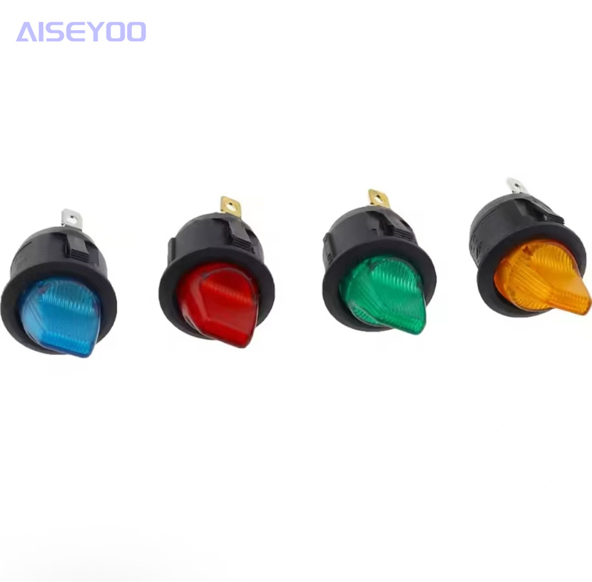 Circular push rod boat-shaped switch, three-legged, two-position, with light and hole, 20MM, toggle lift plate power switch handle, circular boat-shaped switch details Picture