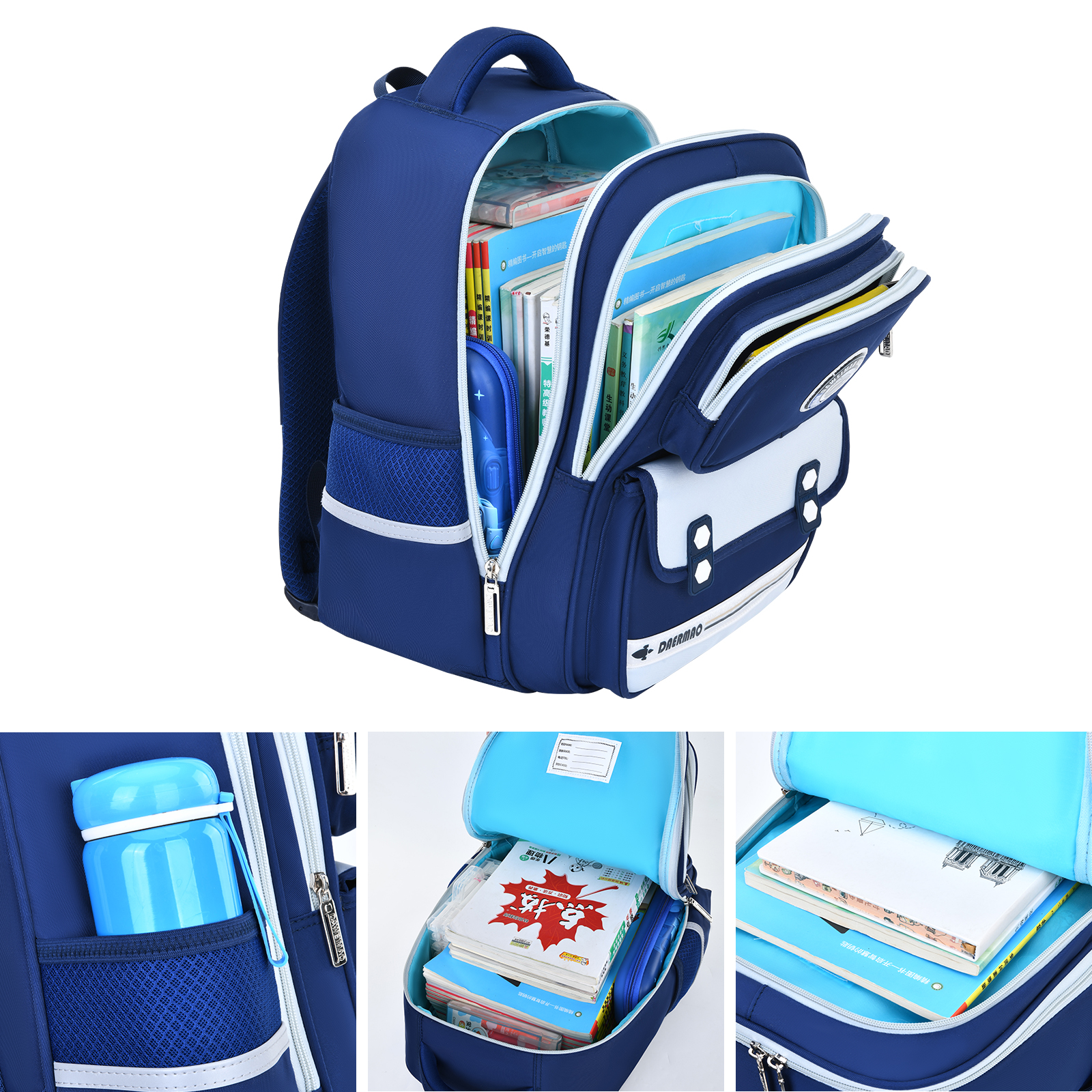 The large-tailed cat British Academy style color-blocking backpack, a lightweight and stress-relieving backpack suitable for both boys and girls in primary school, a waterproof and tear-resistant large-capacity back-protecting and stress-relieving backpack, a fashionable and trendy casual backpack Specification image