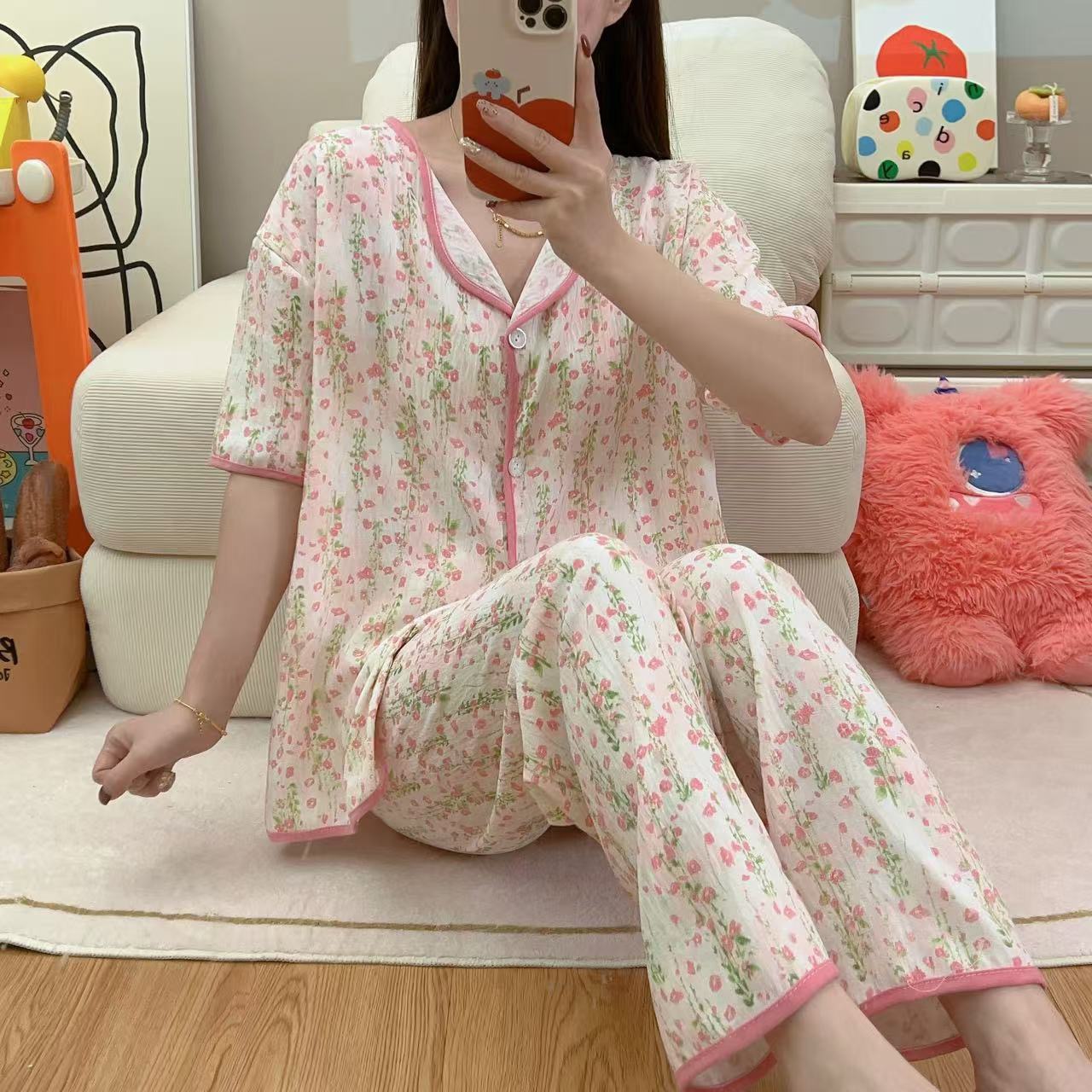 云朵棉夏季睡衣甜美可爱少女睡衣夏季透气舒适睡衣短袖长裤短长家居服热卖女装批发外贸跨境详情15