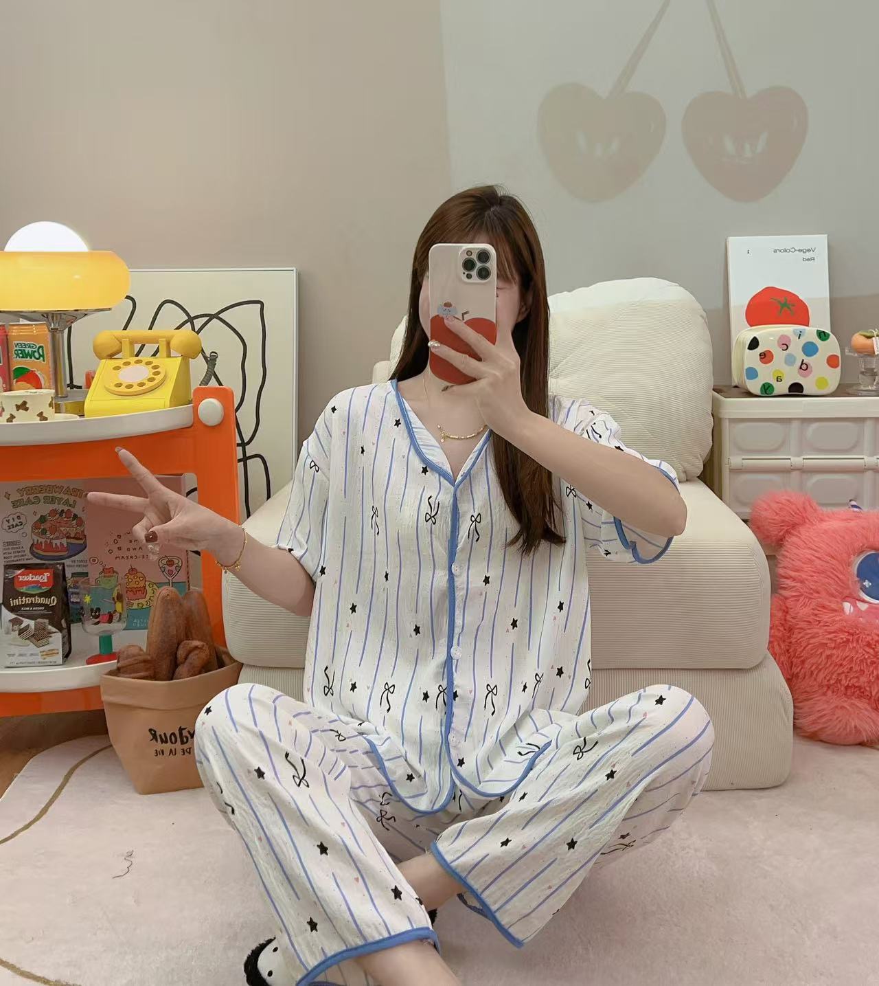 云朵棉夏季睡衣甜美可爱少女睡衣夏季透气舒适睡衣短袖长裤短长家居服热卖女装批发外贸跨境详情5