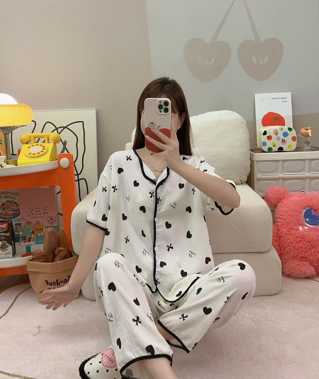 云朵棉夏季睡衣甜美可爱少女睡衣夏季透气舒适睡衣短袖长裤短长家居服热卖女装批发外贸跨境图