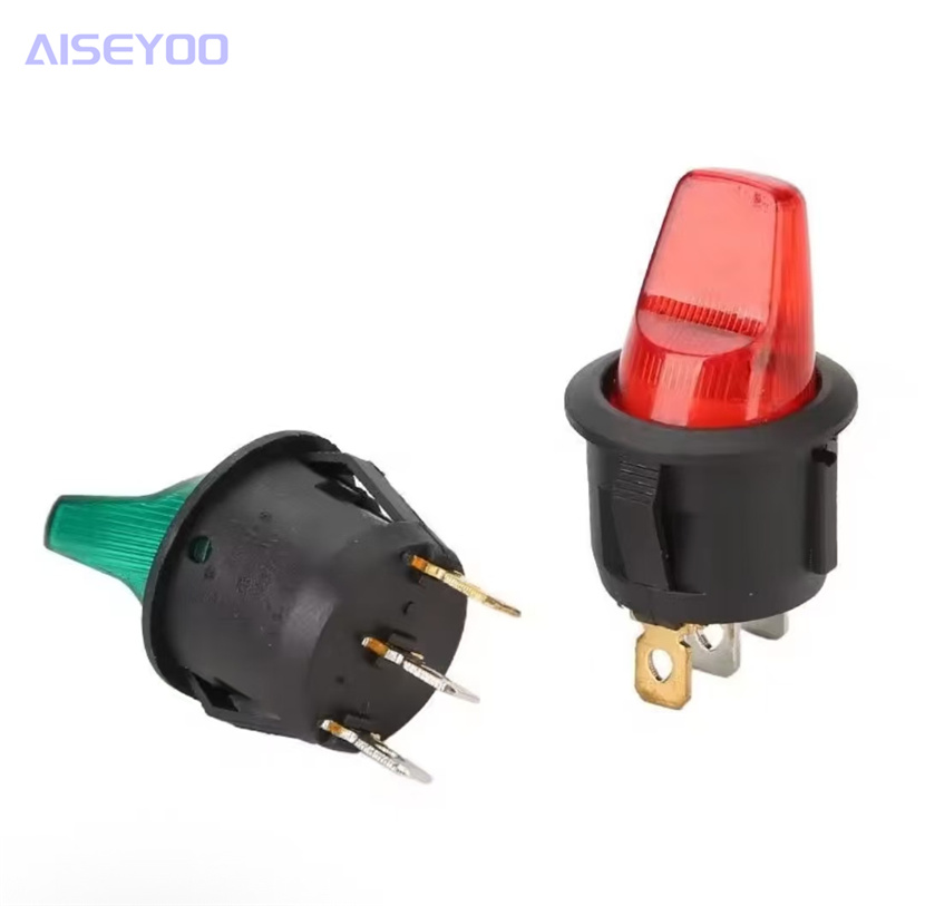 Circular push rod boat-shaped switch, three-legged, two-position, with light and hole, 20MM, toggle lift plate power switch handle, circular boat-shaped switch Specification image