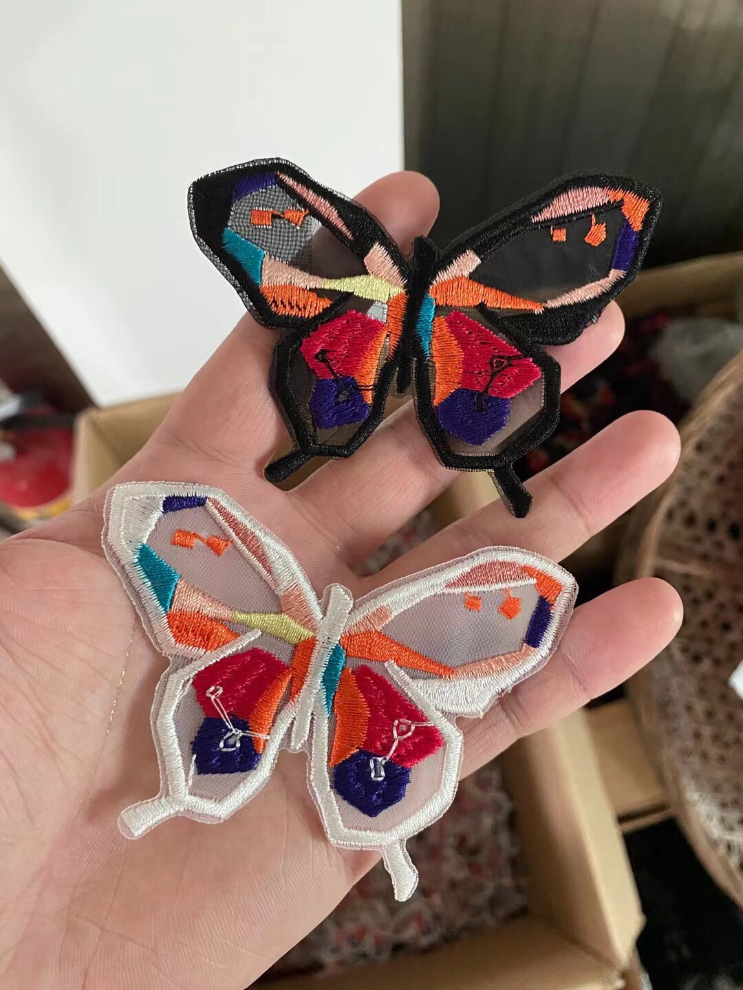 多色炫彩刺绣蝴蝶花边织带红色蕾丝花边87