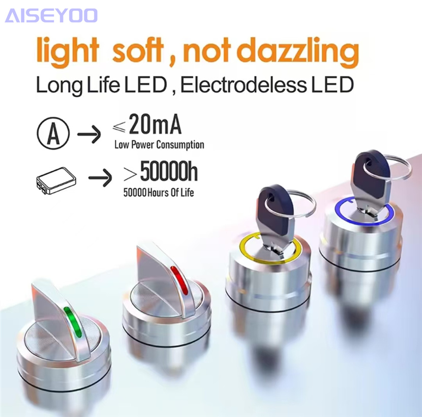 19/22mm metal knob switch holding type red and green with light, two-position and three-position rotating handle key button, two-position and three-position power switch with light, 9-24V Item Picture