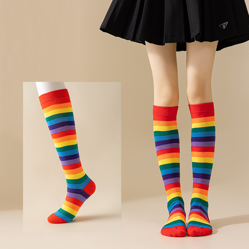 Rainbow mid-calf cotton socks detail image 6