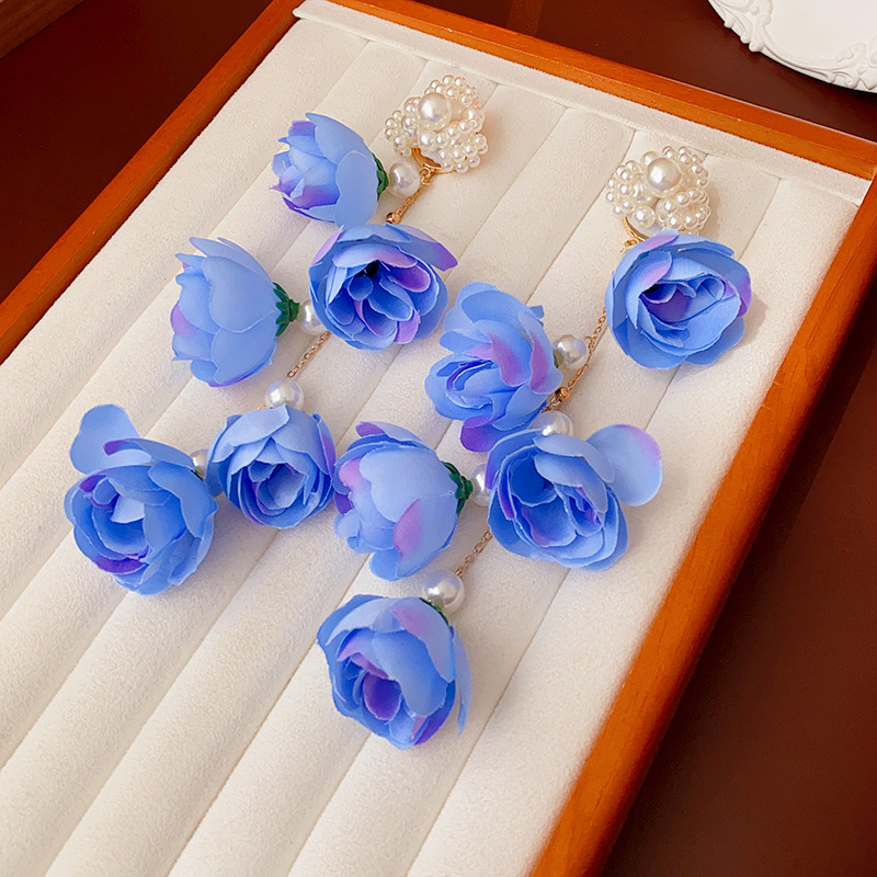 婚礼婚纱摄影耳环长款花朵花苞耳饰仙气出游拍照海边耳坠