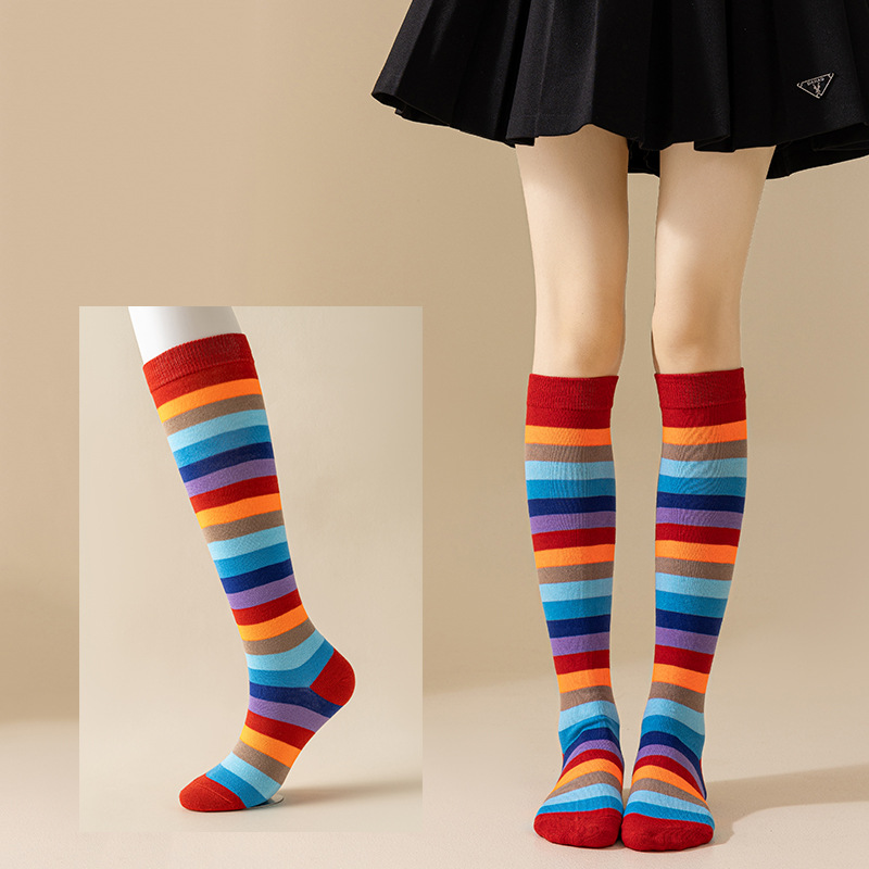 Rainbow mid-calf cotton socks detail image 9