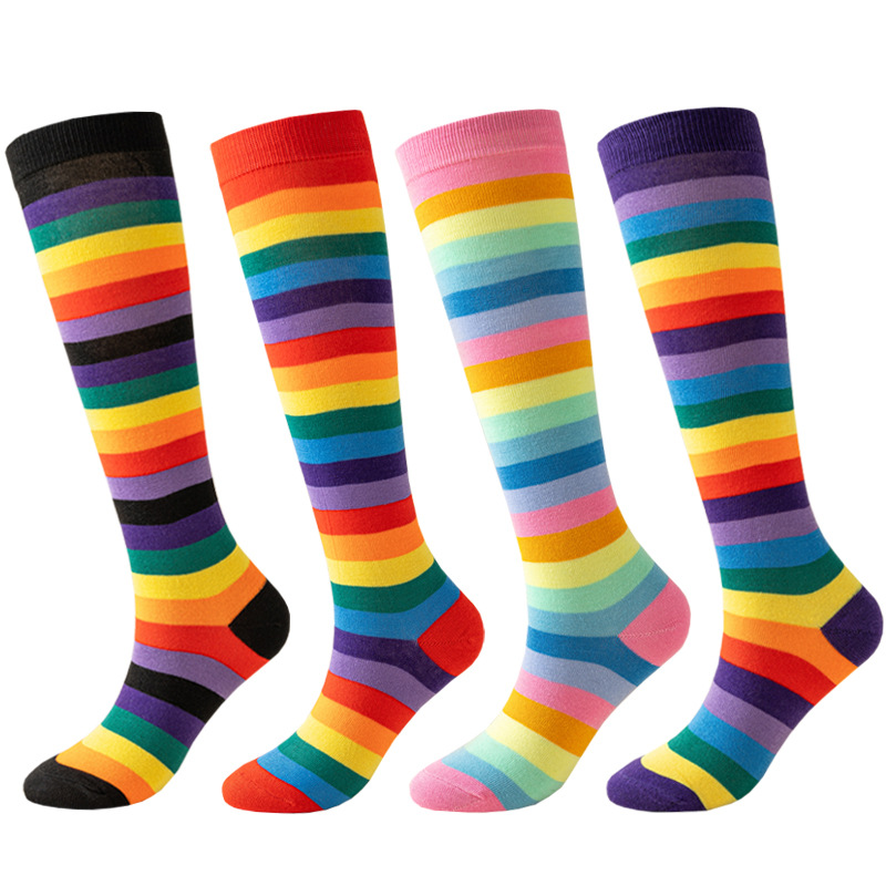 Rainbow mid-calf cotton socks details Picture
