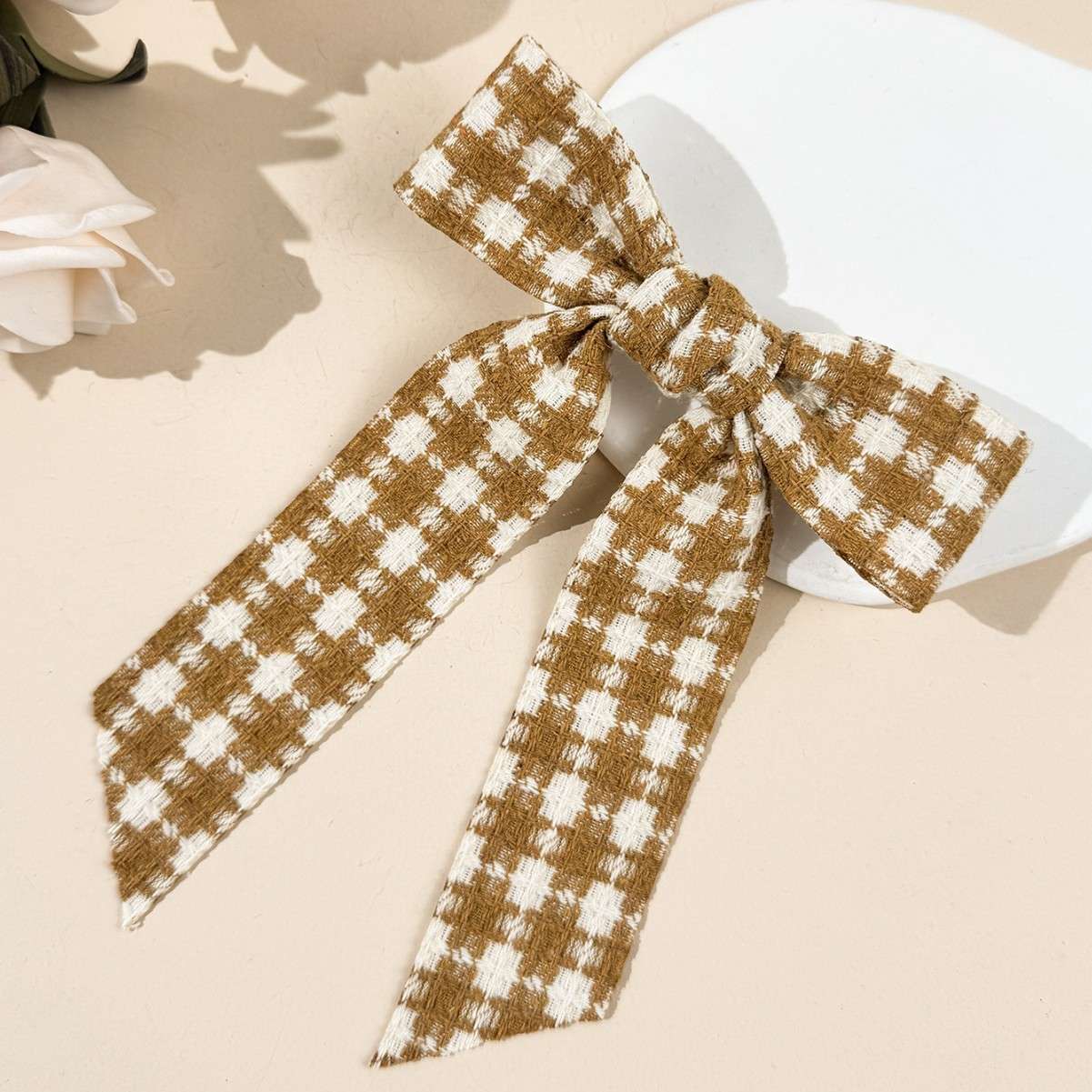 Chanel style thousand-bird checkered bow ribbon hair clip for women, fashionable, elegant, versatile and high-end. Exclusive cross-border Amazon sale detail image 3