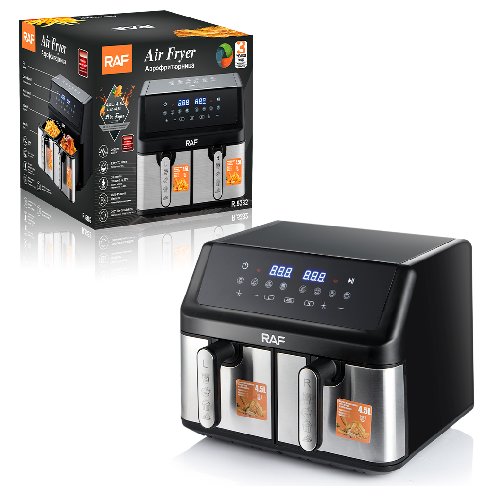 RAF European-standard cross-border double-chamber air fryer with 9L large capacity, multi-functional double-pot and double-basket smart touch screen R.5382 details Picture