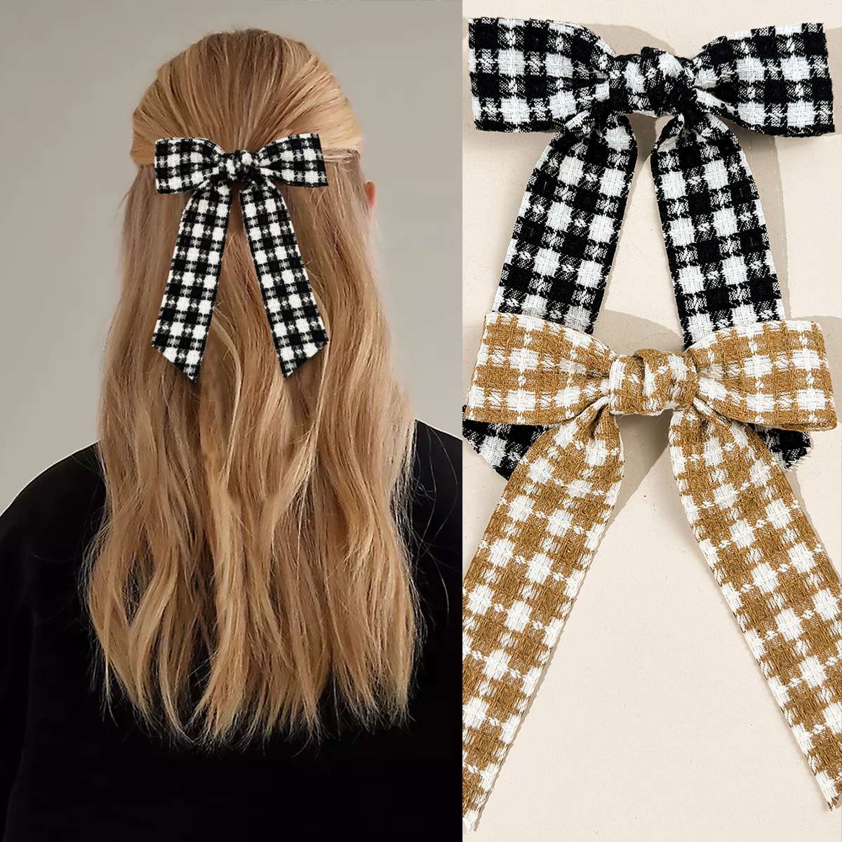 Chanel style thousand-bird checkered bow ribbon hair clip for women, fashionable, elegant, versatile and high-end. Exclusive cross-border Amazon sale