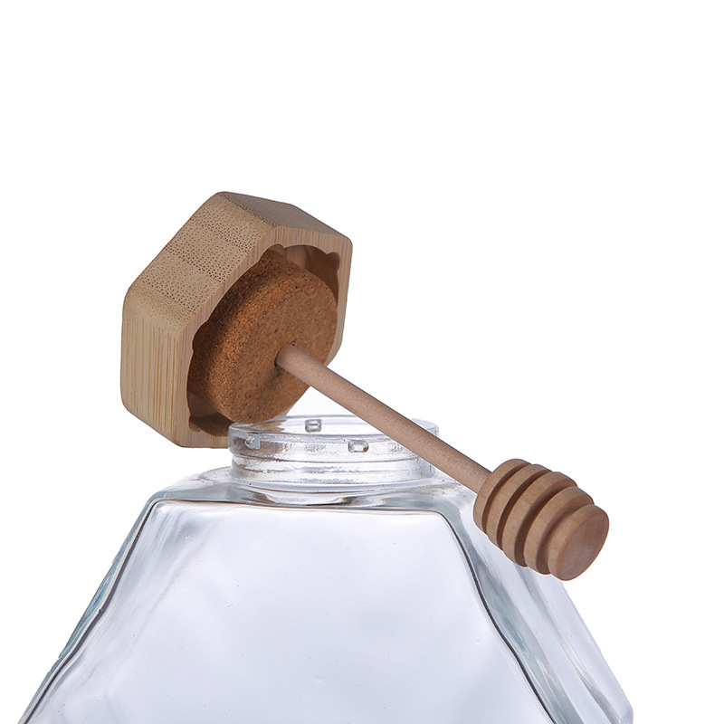 Hexagonal honey bottle, transparent jam bottle, bamboo and wood lid, portioned glass bottle, empty bottle, bird's nest bottle, food-grade sealed jar, glass honey jar detail image 6